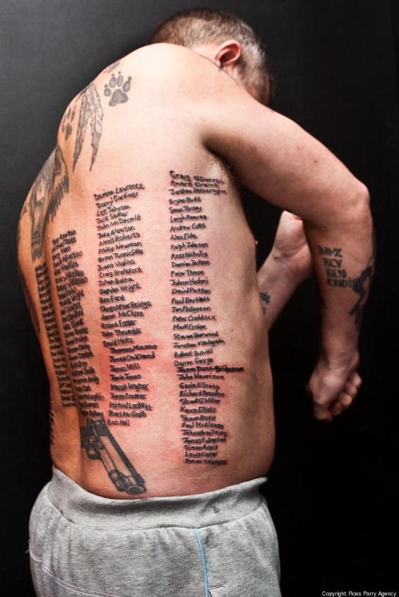  Afghanistan since 2002 by having their names tattooed across his body.
